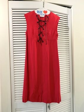 Sonia Rykiel Red Sleeveless Midi Dress with Lace-Up Front Detail